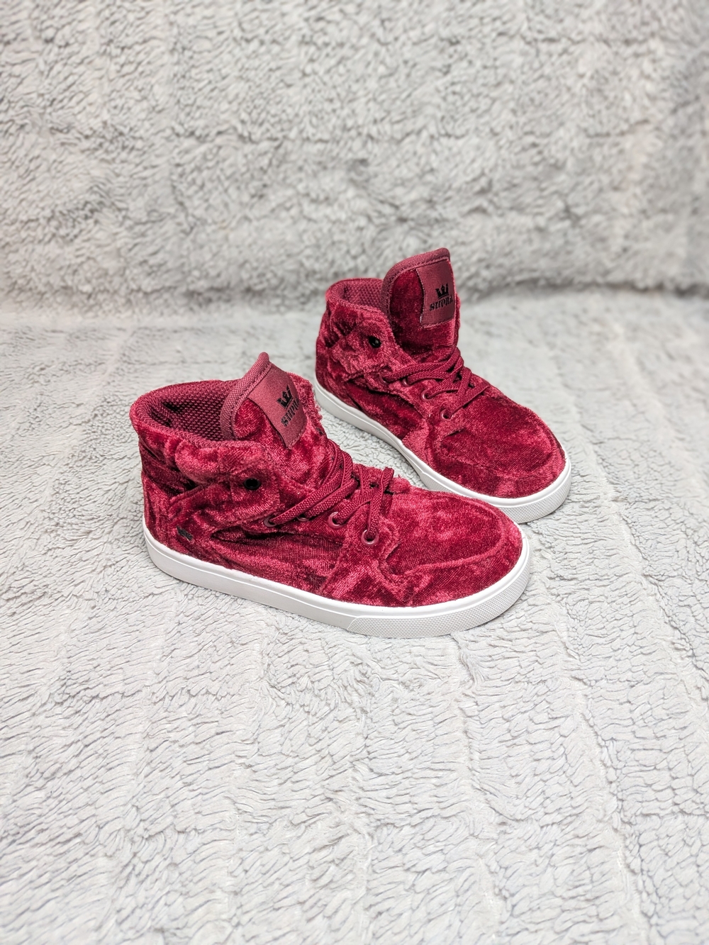 Supra Kids Velvet High-Top Sneakers - Burgundy Infant Size 9